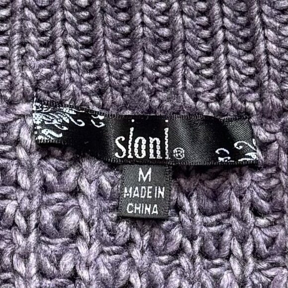 Sioni Purple Wool Blend Rabbit Fur Trim Floral Cozy Knit Cardigan Holiday M - Picture 8 of 12